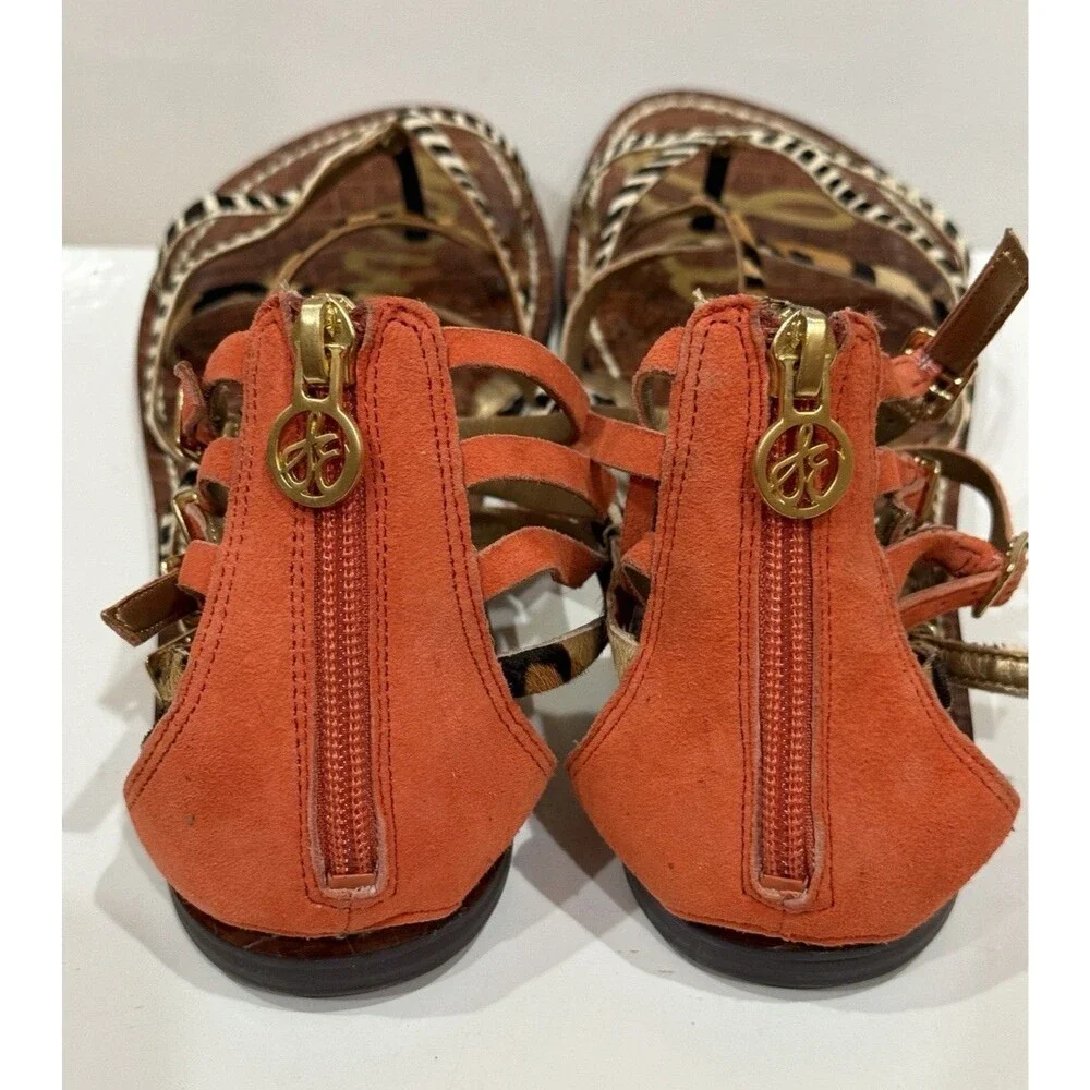 Sam Edelman Gable Women Animal Print Strappy Thong Sandals Size 8.5 M Orange EUC